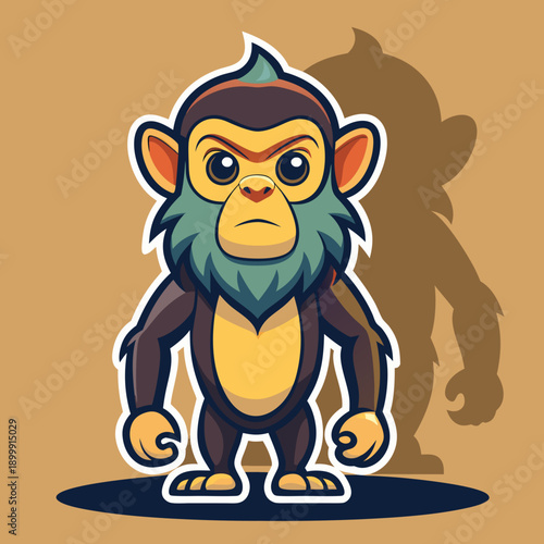Cartoon monkey with an intense glare stands proudly illustration