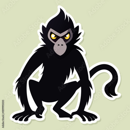 Cartoon black monkey with piercing yellow eyes illustration