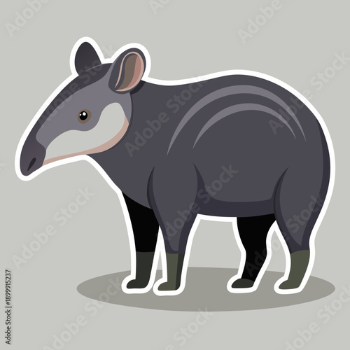 Stylized graphic illustration of a standing tapir on gray