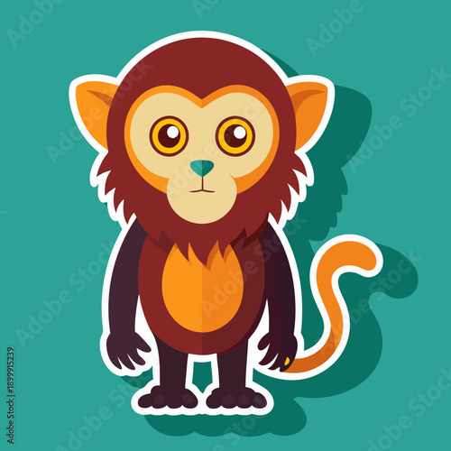 Cute monkey standing on a green background illustration style