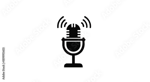 Microphone Icon Recording Sound Waves Emitting.