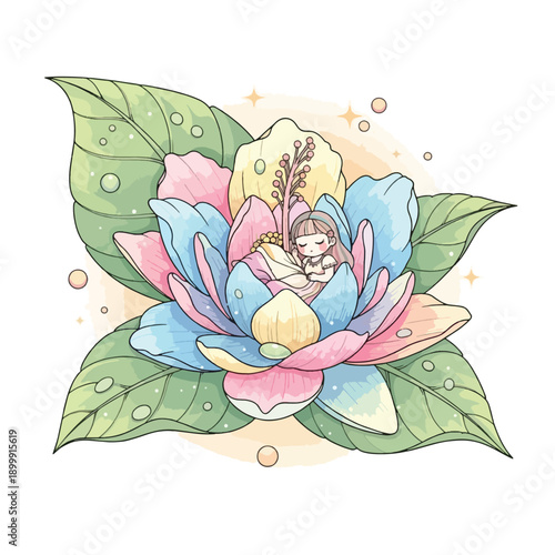 Baby Sleeping in Flower Petals.
