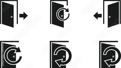 login logout door access security authentication entry exit refresh reload interface icon symbol navigation system digital web app ui vector