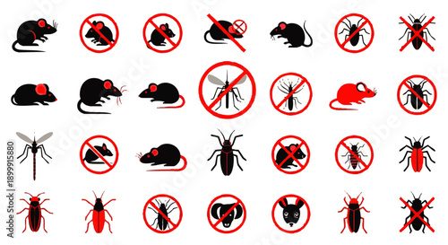 Pest Control Icons Featuring Various Insects and Rodents.