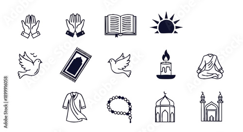 Religious Symbols and Icons in Simple Design.