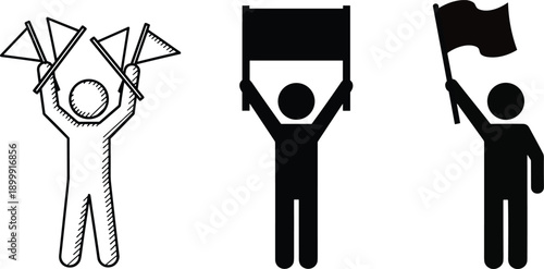 protest demonstration activism protester icon symbol silhouette sign flag rally movement illustration