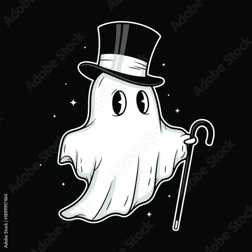 Cartoon ghost in top hat.