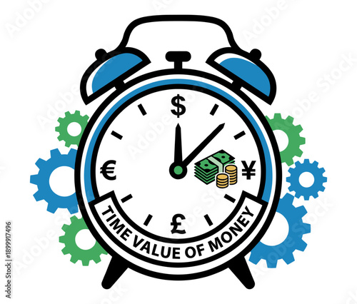 A clock design symbolizes time value of money