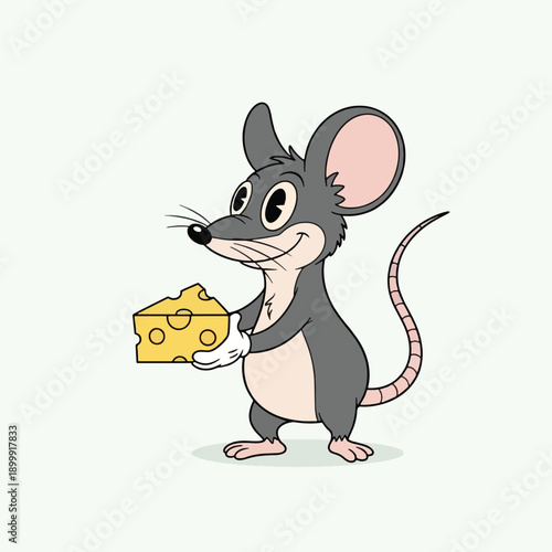 Cartoon mouse holding yellow cheese.