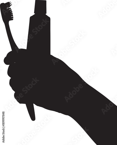 Hand Holding Toothbrush and Toothpaste Silhouette