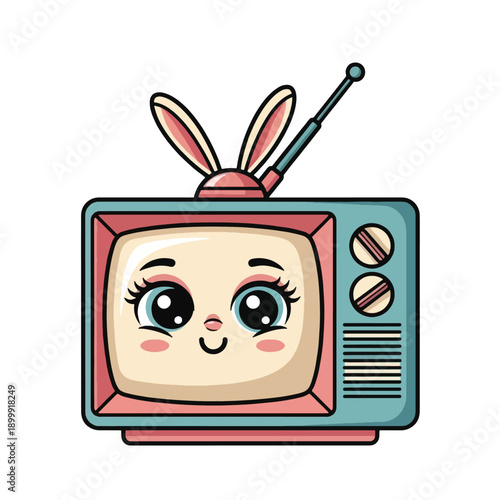 Cartoon television with bunny ears.