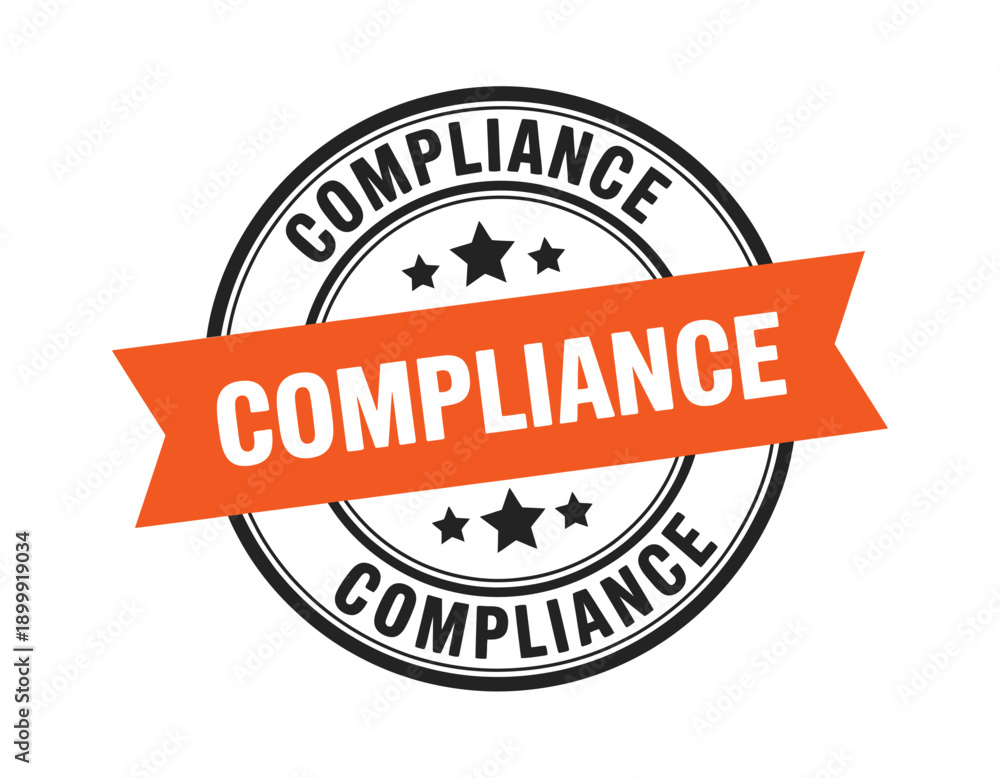 Obraz premium Compliance seal with ribbon banner official certification and regulatory adherence