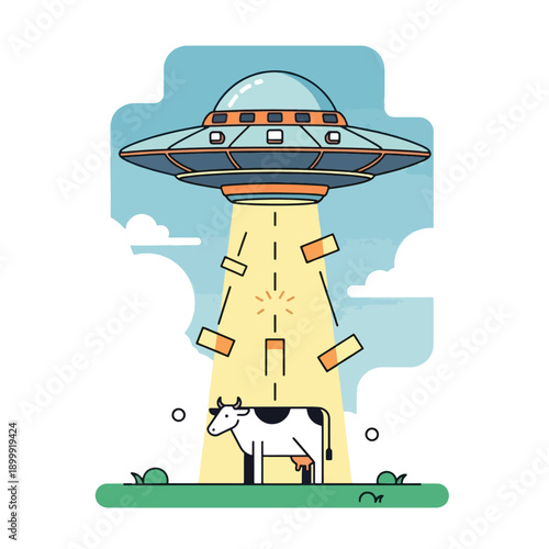 Cow standing under UFO beam.