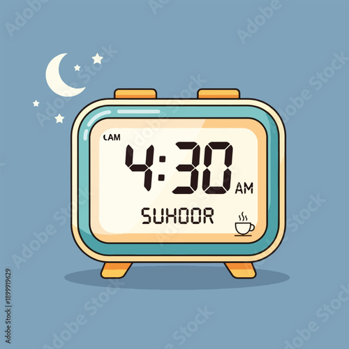 Digital alarm clock with Suhoor time.
