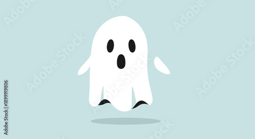 Cute cartoon ghost character floating with surprised expression, Halloween concept