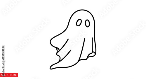 Cute ghost illustration, simple line art, minimalist design, Halloween icon
