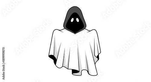 Cartoon Ghost Character with Hooded Face and White Sheet Outfit