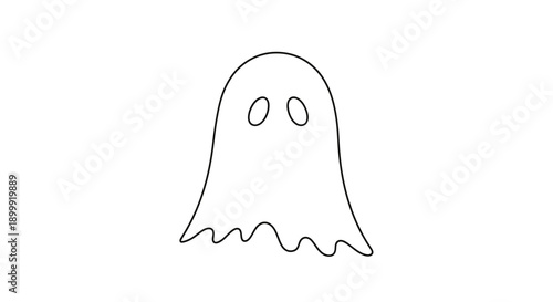 Simple outline ghost illustration on white background, Halloween concept