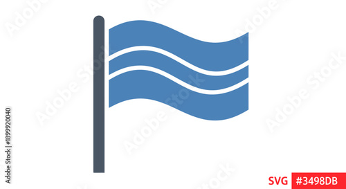 Blue flag waving on pole, simple graphic, illustration, isolated on white background