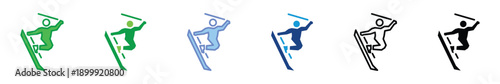 Freestyle Skiing Jump Athlete Icon Set, Ski Trick Action Pictogram in Flat and Outline Style for Winter Sports