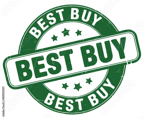 Best buy logo with circular green design and star accents displayed