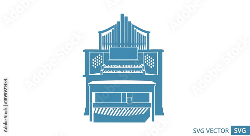Blue Organ Silhouette Icon - Musical Instrument Vector Graphic