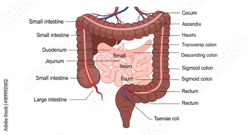 Human Digestive System Anatomy: Large and Small Intestine Diagram