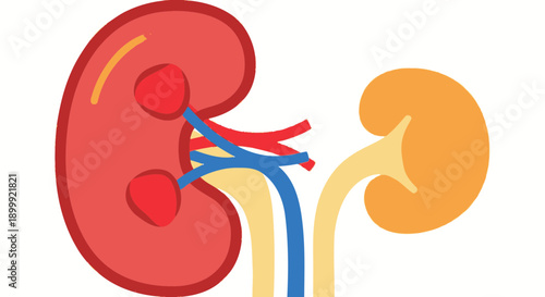Human Kidney Anatomy Illustration with Renal Artery and Vein