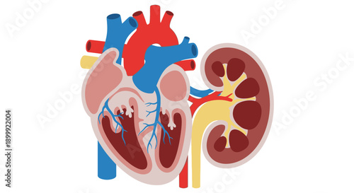 Human Heart and Kidney Anatomy Illustration - Medical Health Concept