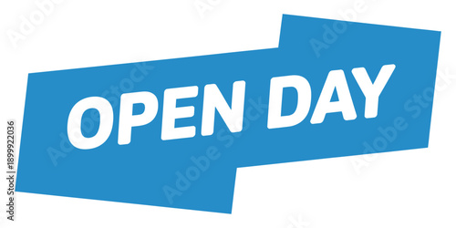 A blue banner announces an open day with bold white lettering