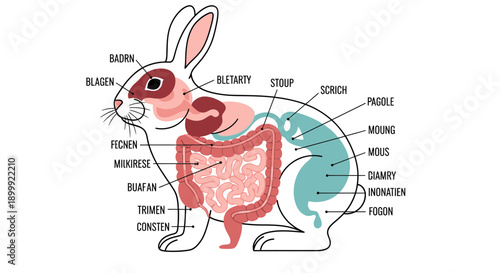 Rabbit Anatomy Illustration - Digestive System Diagram