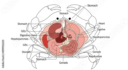 Crab Anatomy Diagram: Internal Organs, Digestive System, Reproduction