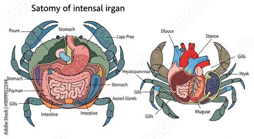Crab Anatomy Diagram: Digestive and Circulatory Systems