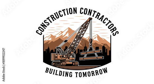 Construction Crane Building Tomorrow with Mountains.