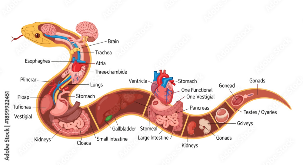 Plakat, Poster Snake Anatomy Diagram: Internal Organs and Systems ...