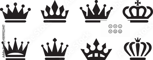 Crown Icon Set Royal King Queen Luxury Heraldic Vector Collection