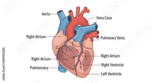 Human Heart Anatomy Diagram: Aorta, Vena Cava, Ventricles, Atria