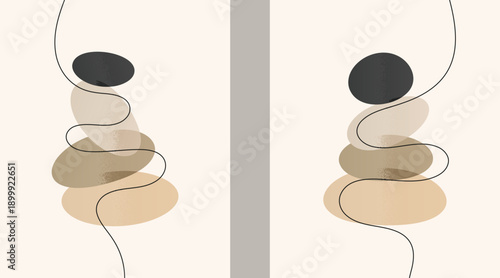 Vibrant abstract poster with organic shapes and fluid wavy lines and flowing blobs shapes in earthy tones, creating modern minimal posters with calm flow for creative wall art