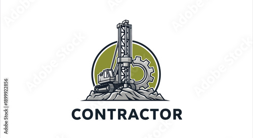 Construction Drilling Rig and Excavator Contractor Logo.
