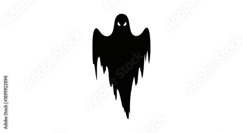 Spooky Black Ghost Silhouette Isolated on White Background
