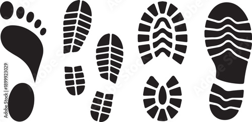 Footprint Shoe Sole Track Icon Set Walking Steps Trail Print Vector Collection