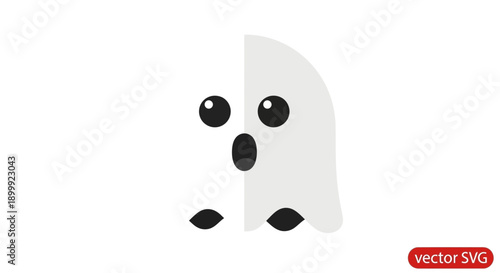 Cute Cartoon Ghost Face Icon - Surprise Expression, Vector Illustration