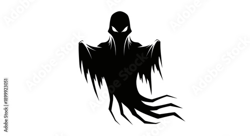 Spooky Ghost Silhouette Icon on White Background