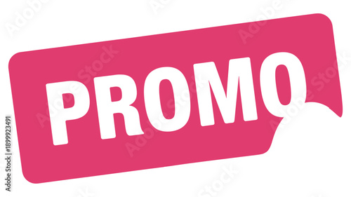 A vibrant pink promo label with bold white lettering for advertising