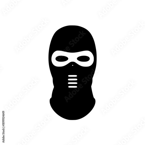 Black ski mask icon with white accents on transparent background