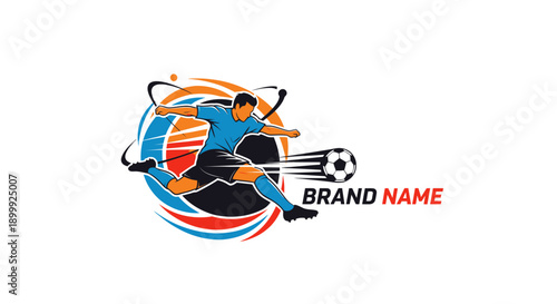 Dynamic Soccer Player Kicking Ball in Action.