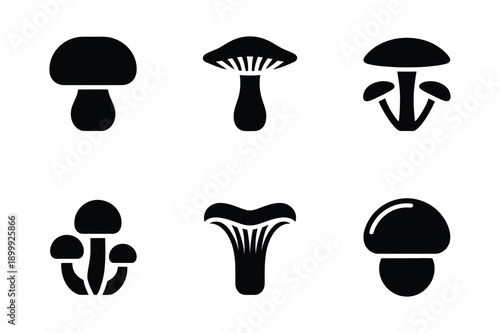 Assortment of black mushroom silhouettes