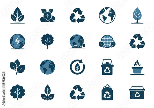Eco-Friendly and Green Energy Icons Set for Sustainable Environment