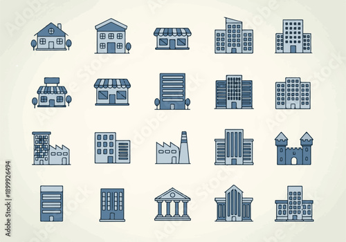 Buildings Architecture Icons Set Vector Illustration