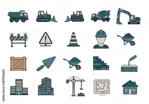 Construction Building Icons Set Vector Illustration